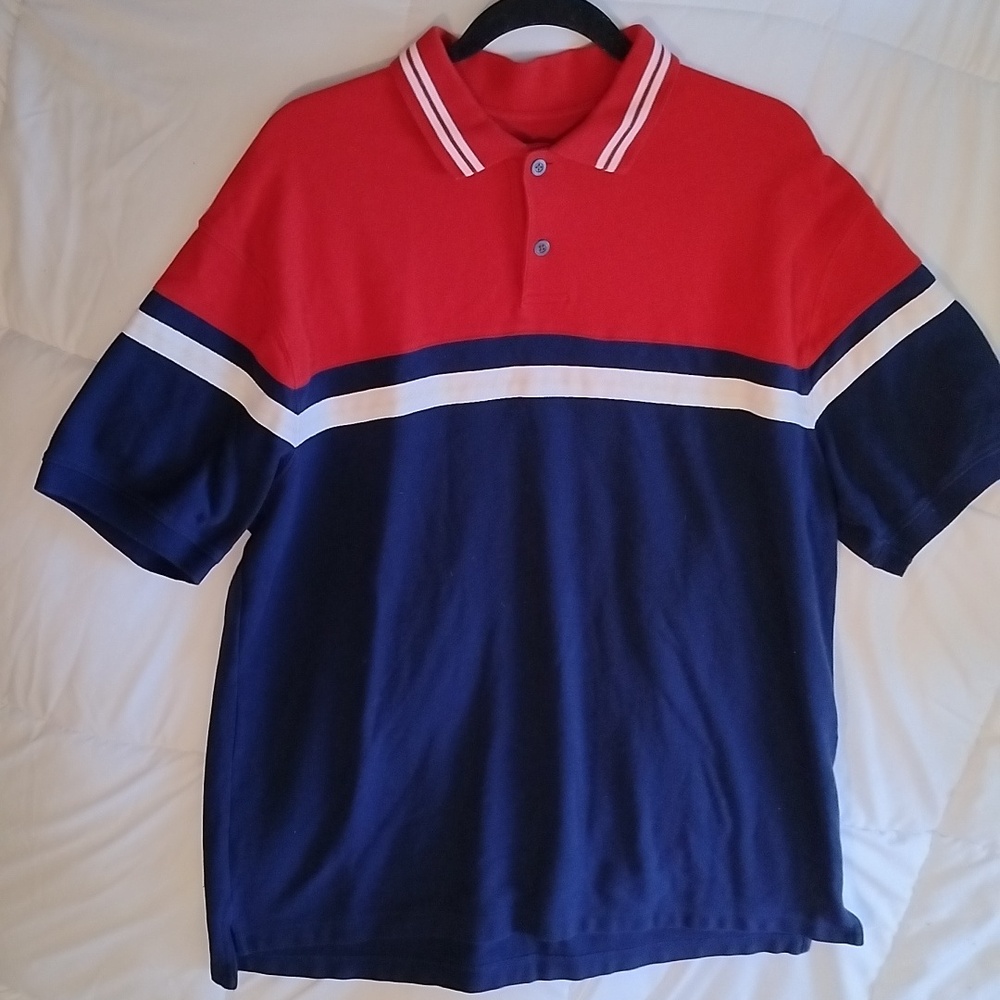 NEW 100% Cotton Structure Polo Navy, red, White - Large